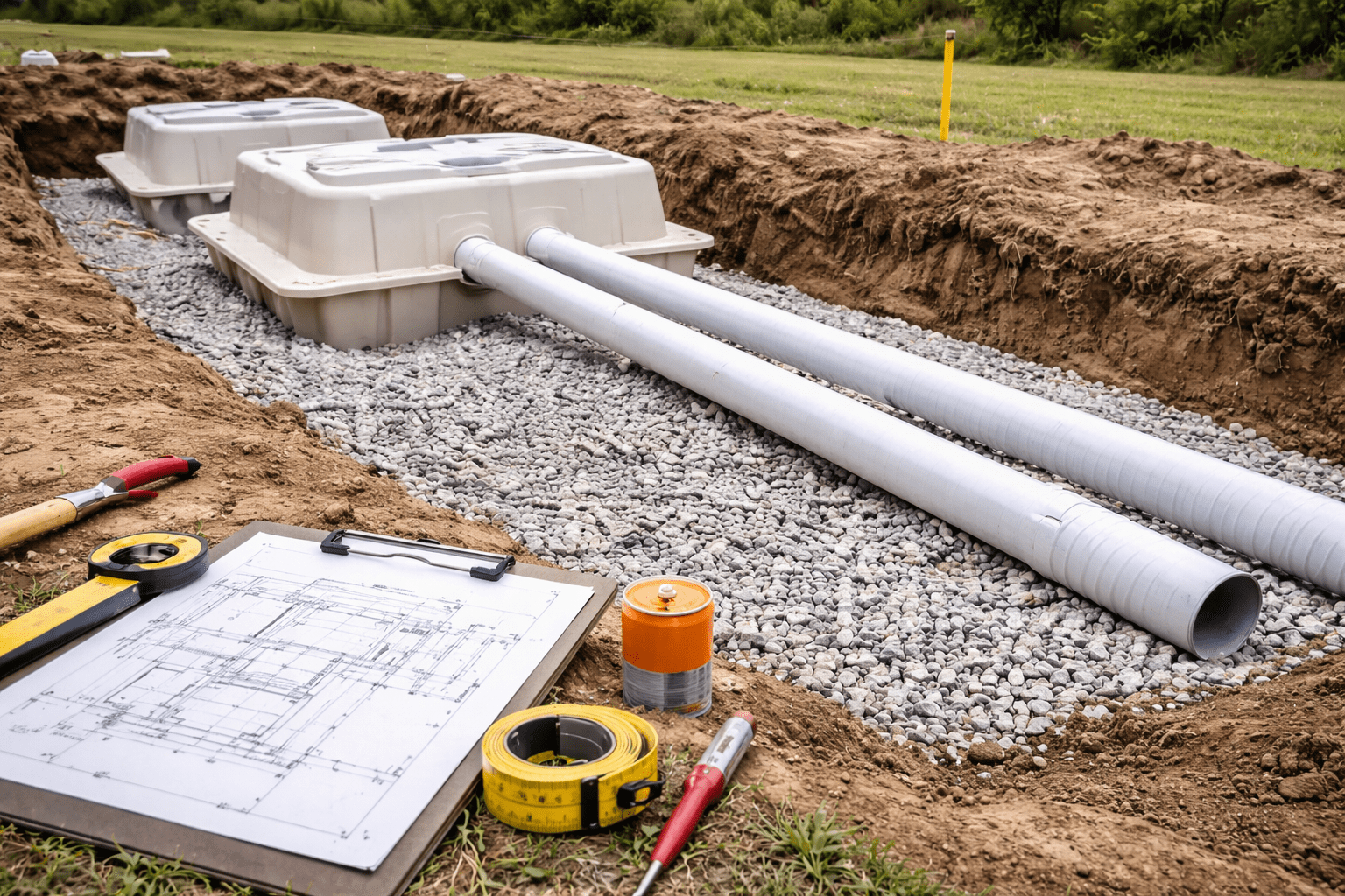 Septic System Installation with Pipes