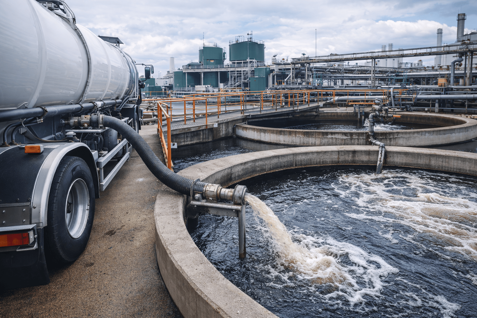 Industrial Wastewater Treatment Facility with Flowing Water Channels