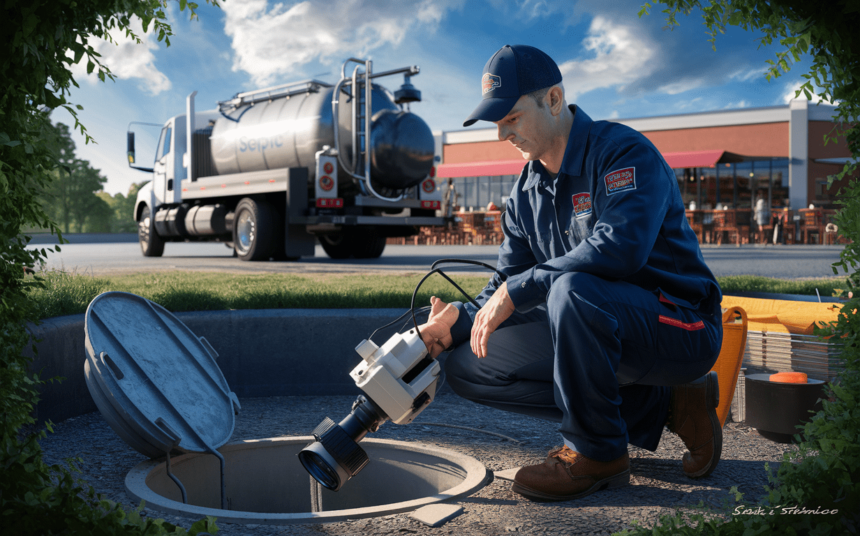 Technician Inspecting or Repairing Septic Pumping Machinery